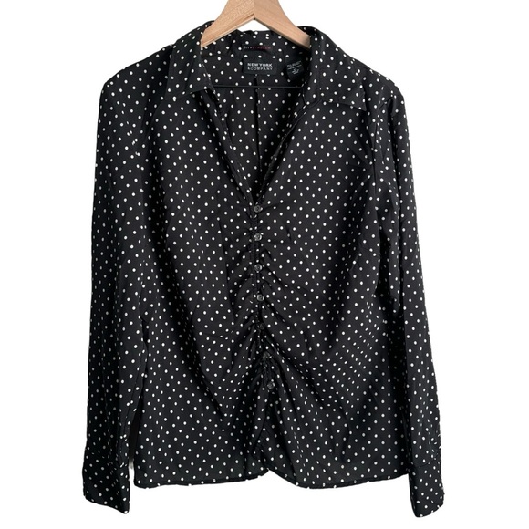 New York & Company City Stretch Polka Dot Button Up Blouse Office Workwear Sz 14 - Picture 1 of 16